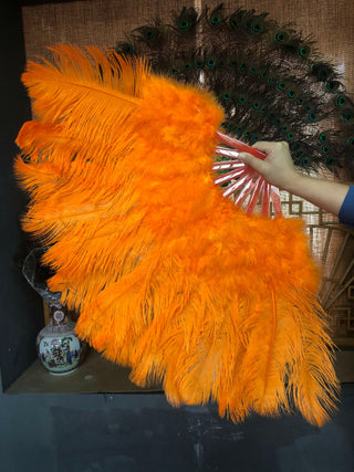 Orange Marabou Ostrich Feather fan 21"x 38"