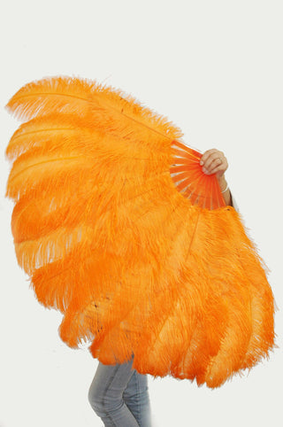 Éventail en plumes d'autruche orange XL 2 couches 34"x 60"