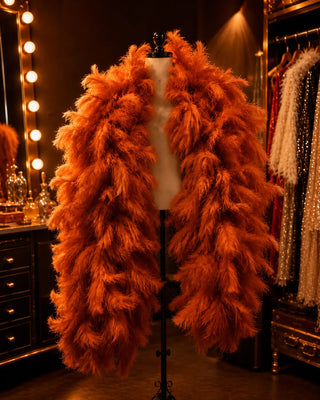 Luxury oversized white ostrich feather boa for burlesque costume, showgirl styling and fashion events