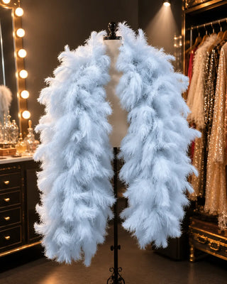 Handmade ostrich drab feather boa with soft natural feather edges and extra full volume design