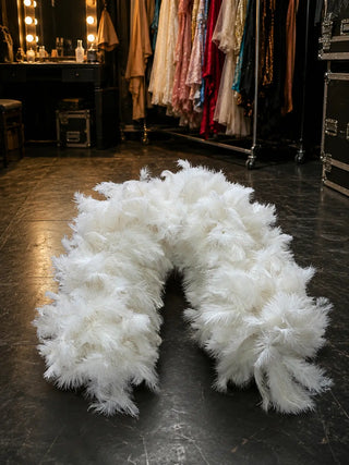 Oversized white whole ostrich feather boa 2 yards long with natural ostrich feather volume and soft texture