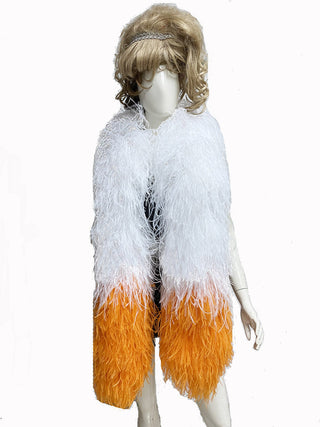 Boa en plumes d'autruche de luxe, mélange blanc et orange, 20 plis