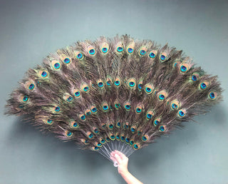 Double faced peacock feather fan