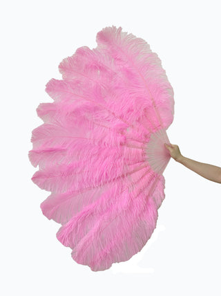 Light pink 2 layers Ostrich Feather Fan 30"x 54"