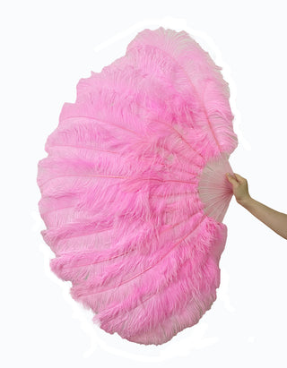 Light pink 2 layers Ostrich Feather Fan 30"x 54"