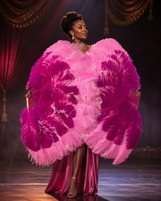 Mix Color 3 Layers Burlesque Ostrich Feather Fan 32" x 54" | Professional Control