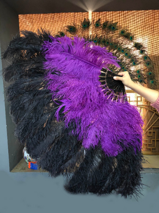 Mix black & dark purple XL 2 Layer Ostrich Feather Fan 34" x 60"