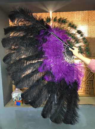 Mix black & dark purple XL 2 Layer Ostrich Feather Fan 34" x 60"