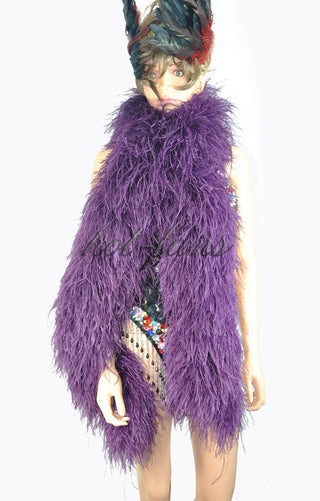 Boa en plumes d'autruche de luxe violet foncé 12 plis
