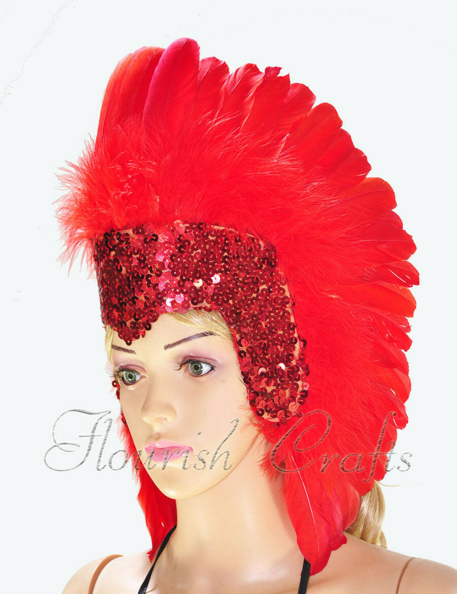 Red sequins crown feather las vegas dancer showgirl headgear headdress ...