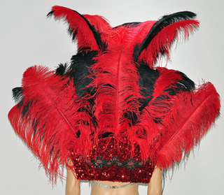 Red & Black Ostrich Feather Open Face Headdress & backpiece Set