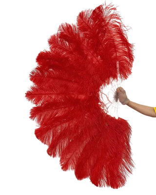 Red single layer Ostrich Feather Fan Full open 180 degree 25"x 50"
