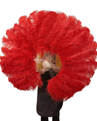 Red single layer Ostrich Feather Fan Full open 180 degree 25"x 50"