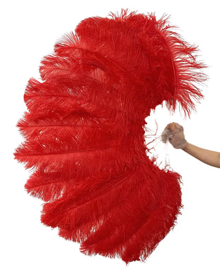 Red single layer Ostrich Feather Fan Full open 180 degree 25"x 50"