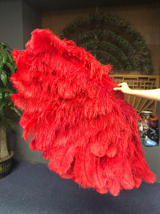 Luscious Red 4 layers ostrich Feather Fan 35"x 67"