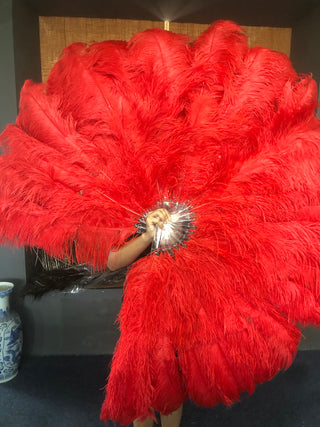 Luscious Red  Triple layers ostrich Feather Fan 35"x 63"