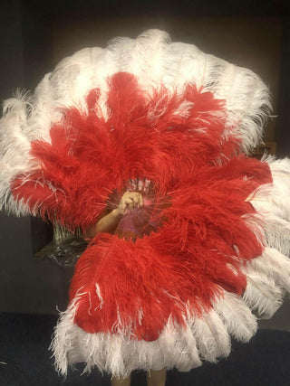 Mix red & blush XL 2 Layer Ostrich Feather Fan 34''x 60''