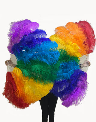 Custom Alternating color 180 degree full open 2 Llayers ostrich feathers fan 30"X 60"