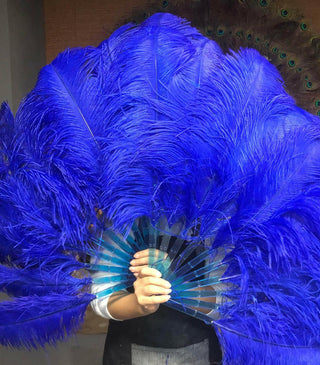 A pair Royal blue single  layer Feather fan 24"x 41"