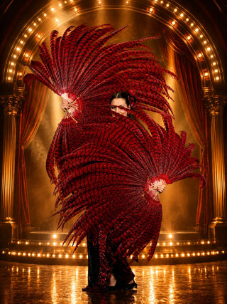 Handmade Lady Amherst pheasant fan with 68 real feathers for burlesque performance
