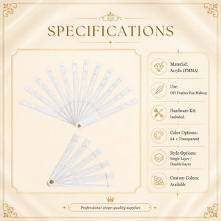 Specifications for Acrylic PMMA single layer fan staves set of 12 in 10 inch size