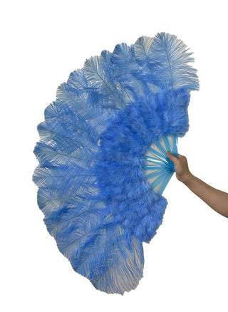 Abanico de plumas de avestruz marabú azul cielo 21"x 38"