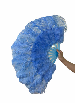 Abanico de plumas de avestruz marabú azul cielo 21"x 38"