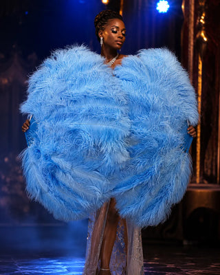 3 Layers Burlesque Ostrich Feather Fan 32" x 54" | Professional Control