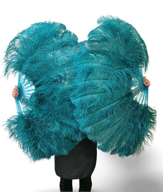 Teal single layer Ostrich Feather Fan Full open 180 degree 25"x 50"