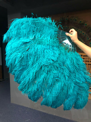 teal 2 layers Ostrich Feather Fan 30"x 54"