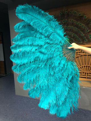 teal 2 layers Ostrich Feather Fan 30"x 54"