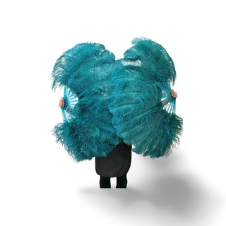 Teal single layer Ostrich Feather Fan Full open 180 degree 25"x 50"