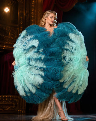 Mix Color 3 Layers Burlesque Ostrich Feather Fan 32" x 54" | Professional Control