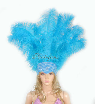 turquoise sequins crown feather Open face headgear headpiece