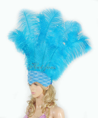 turquoise sequins crown feather Open face headgear headpiece
