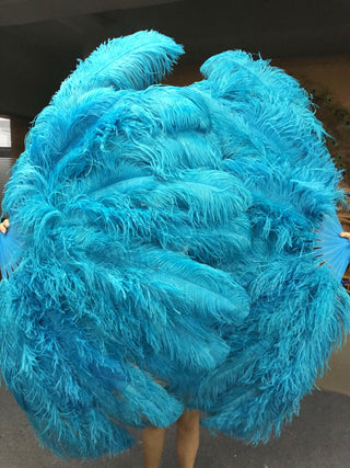 Éventail en plumes d'autruche turquoise XL 2 couches 34"x 60"