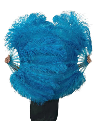 A pair turquoise Single layer Feather fan 24"x 41"
