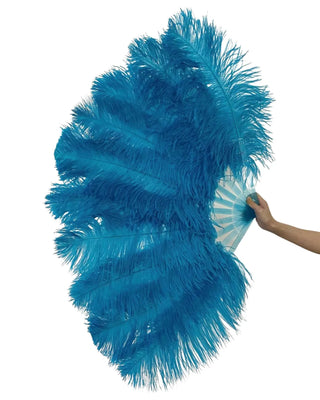 A pair turquoise Single layer Feather fan 24"x 41"