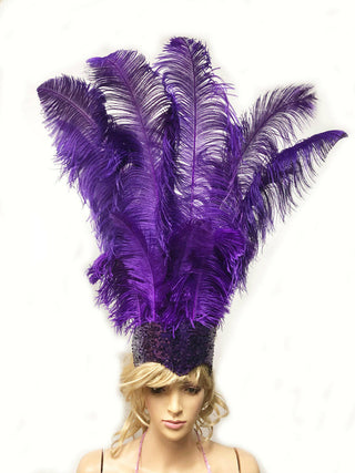 Violet sequins crown feather Open face headgear headpiece