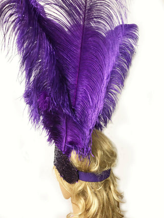 Violet sequins crown feather Open face headgear headpiece