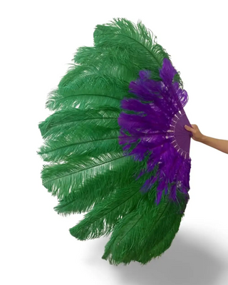 ミックスグリーン & ラベンダー 2層 ダチョウ羽根扇子 30"× 54"