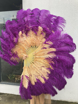 Mélange de violet foncé et de blé 2 couches d'éventail de plumes d'autruche 30"x 54"