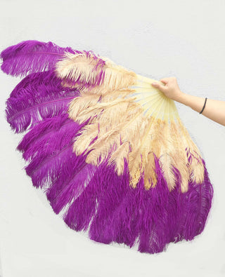 Mix dark purple & wheat 2 Layers Ostrich Feather Fan 30"x 54"