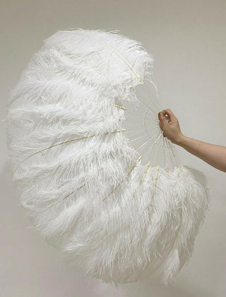 White single layer Ostrich Feather Fan Full open 180 degree 25"x 50"