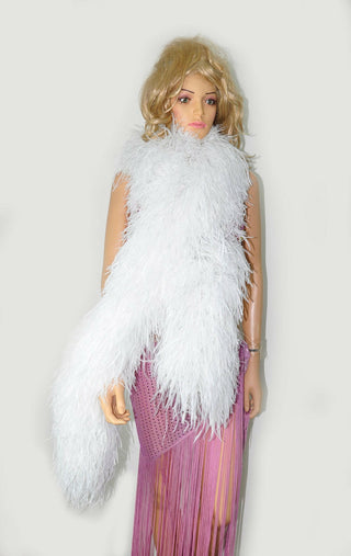 white Luxury Ostrich Feather Boa 20 ply