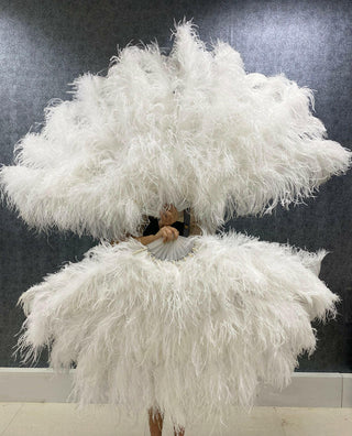 White 4 layers ostrich Feather Fan 35"x 67"