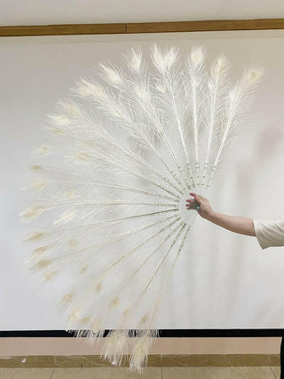 White peacock feather fan