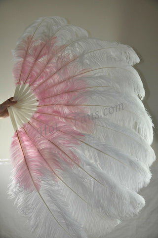 Mix white & pink 2 Layers Ostrich Feather Fan 30"x 54"