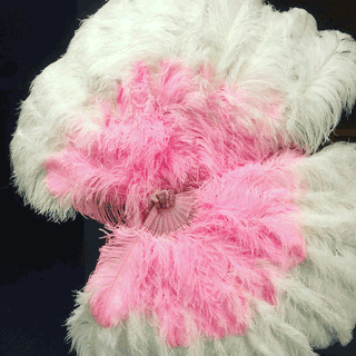 Mix white & pink XL 2 Layer Ostrich Feather Fan 34''x 60''