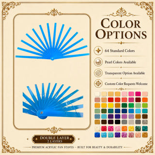 64 color options for Acrylic PMMA 2 layers feather fan staves with pearl and transparent choices